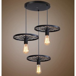 Luminaire suspendu vintage 3 roues rayons E27x 3 noir, rouille