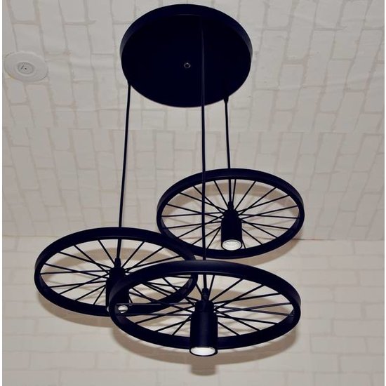 Industrie Pendelleuchte 3 Räder Speichen E27x3 schwarz oder rost