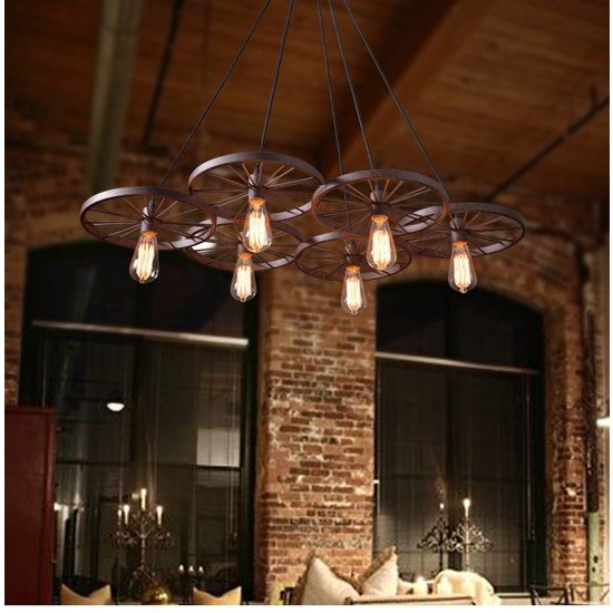 Luminaire suspendu vintage avec 6 roues pour éclairage LED