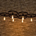 Luminaire suspendu vintage avec 6 roues pour éclairage LED