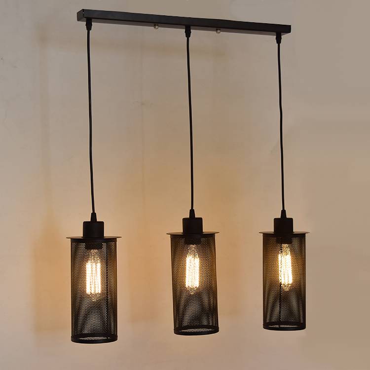 Industrial Pendant Light With 3 Black Lamp Shades Of 25cm