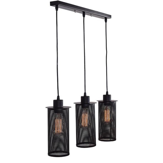 Industrielle Pendelleuchte mit 3 schwarzen Lampenschirmen von 25 cm
