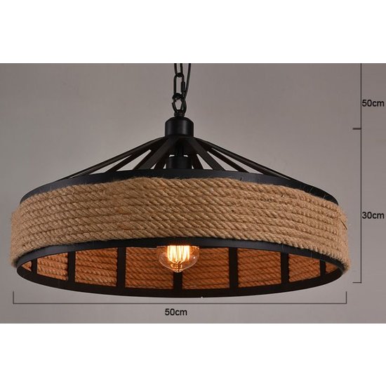 Lampe suspendue industrielle avec corde 43 cm de diamètre E27
