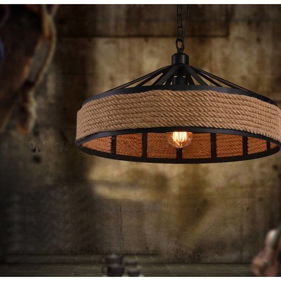 Industriële hanglamp met touw 43cm diameter E27