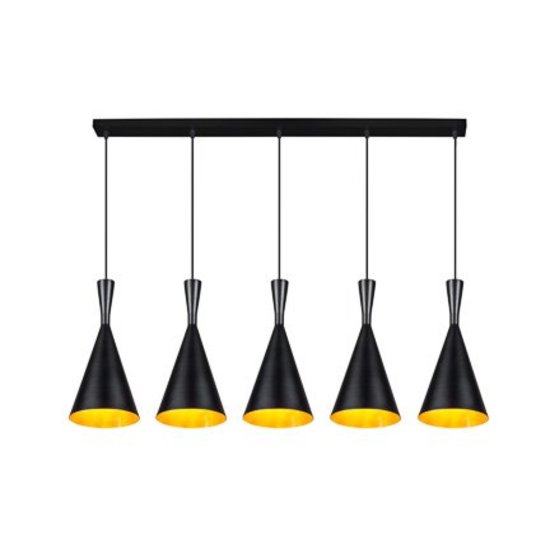 Linea Verdace Clessidra suspension au-dessus de table à manger, métal conique, 5x E27 (ampoules non incl.), noir-doré, 110 cm, IP20