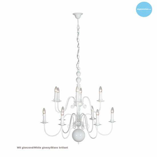 Hanglamp kroonluchter wit, zwart, grijs E14x12 85cm