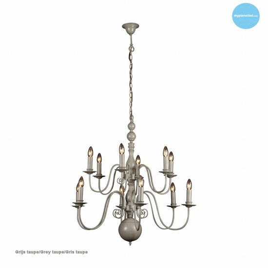 Hanglamp kroonluchter wit, zwart, grijs E14x12 85cm