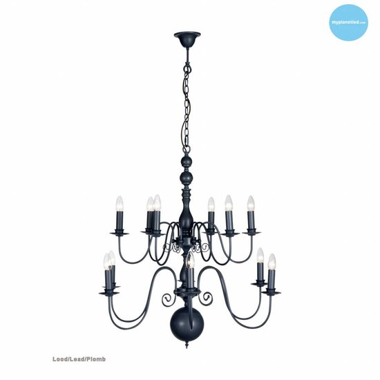 Hanglamp kroonluchter wit, zwart, grijs E14x12 85cm
