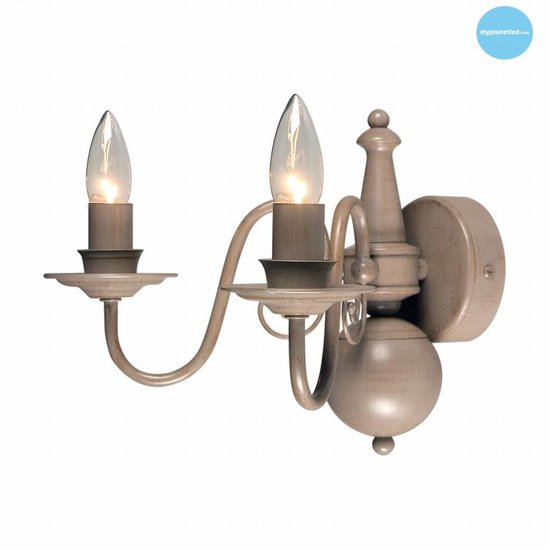 Klassieke wandlamp kandelaar beige, taupe E14x2