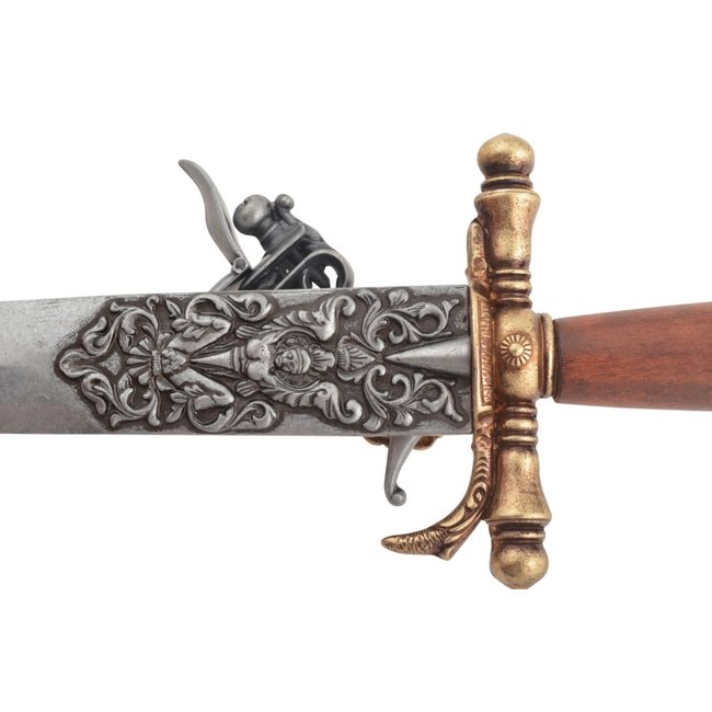 Denix Deko-Steinschlosspistole mit Messer kombiniert,