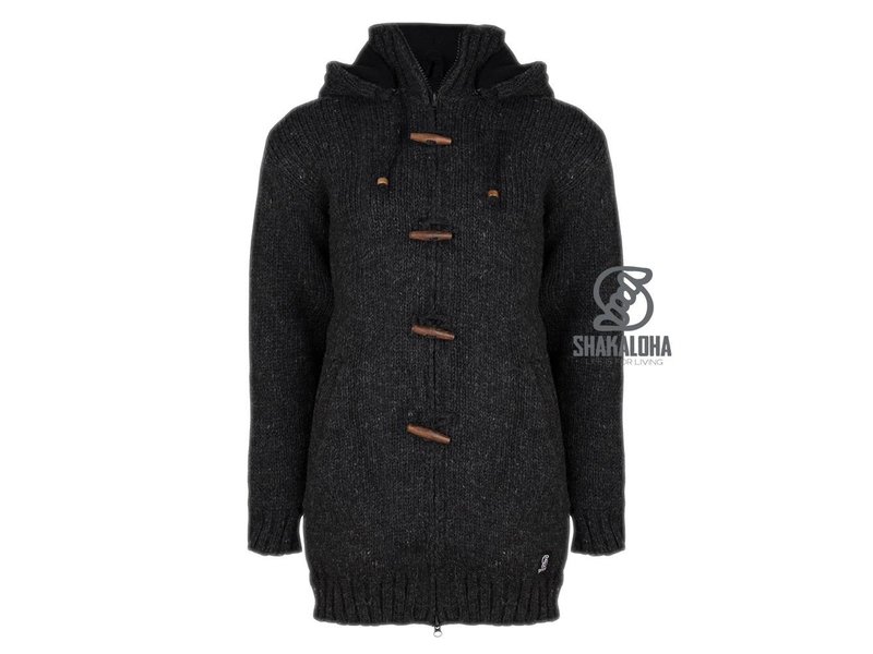 Shakaloha Woodcord Antraciet gebreid wollen dames vest met fleece binnenvoering