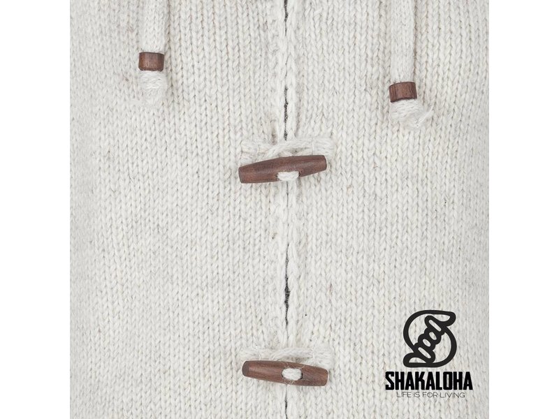 Shakaloha Woodcord Jacket Beige Gebreid Lang schapenwollen damesvest met fleece voering