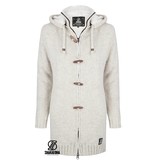 Shakaloha Woodcord Jacket Beige Gebreid Lang schapenwollen damesvest met fleece voering