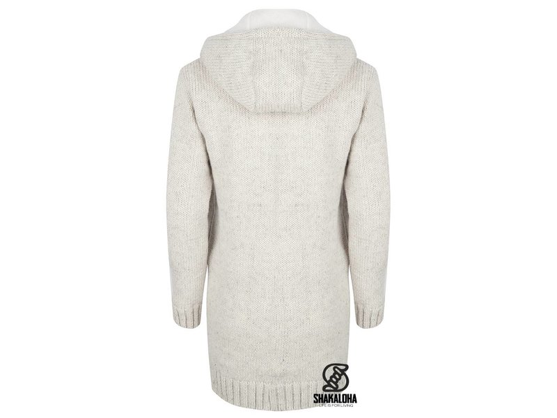 Shakaloha Woodcord Jacket Beige Gebreid Lang schapenwollen damesvest met fleece voering