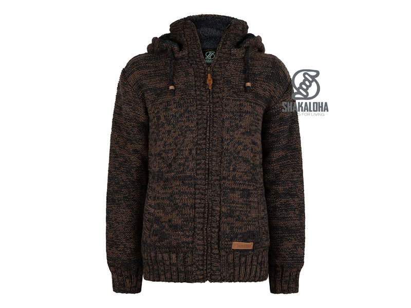 Shakaloha Shakaloha Gebreid Wollen Vest Chamonix  met Teddy Fleece Voering en Capuchon - Man/Uni - Handgemaakt in Nepal van Schapenwol