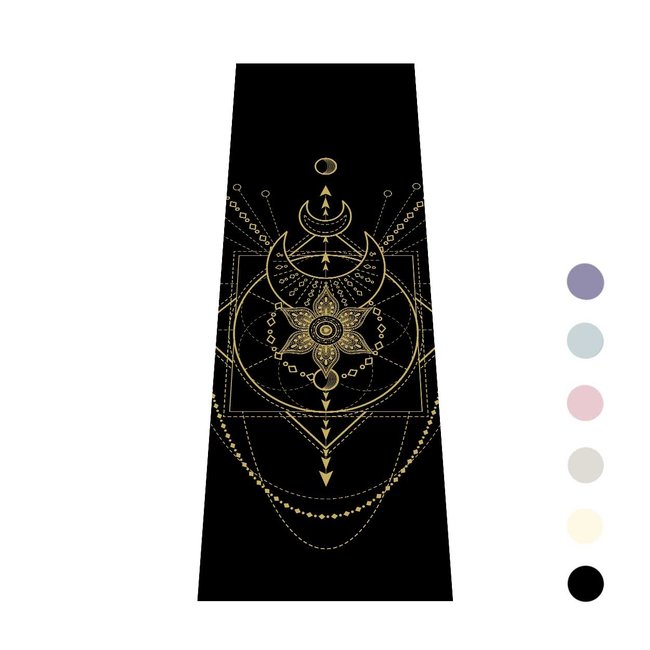 Yogamat Sacred | Zwart met Gouden Print | Sticky - 6 mm
