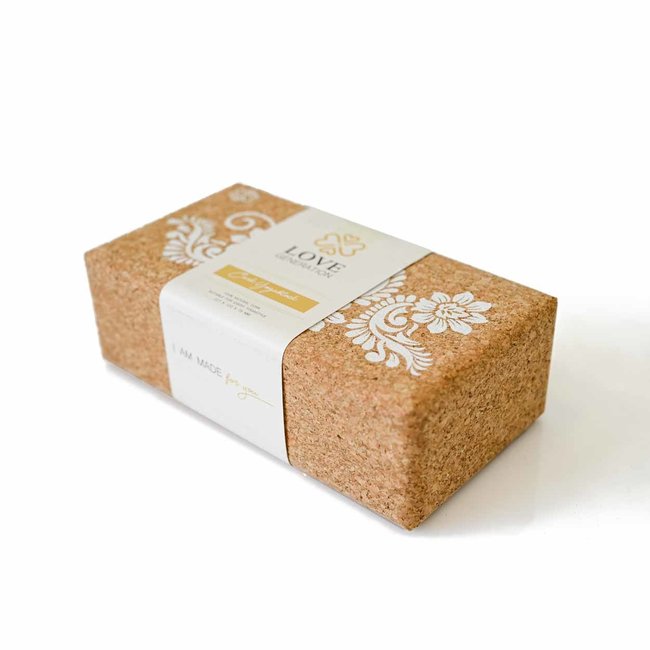 Eco Yoga Block | Cork  | Made in EU | White Flower Print