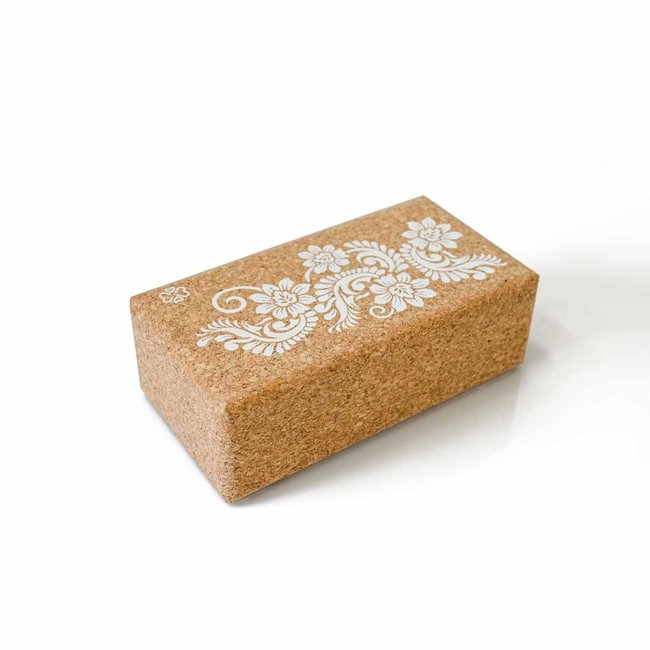 Eco Yoga Block | Cork  | Made in EU | White Flower Print