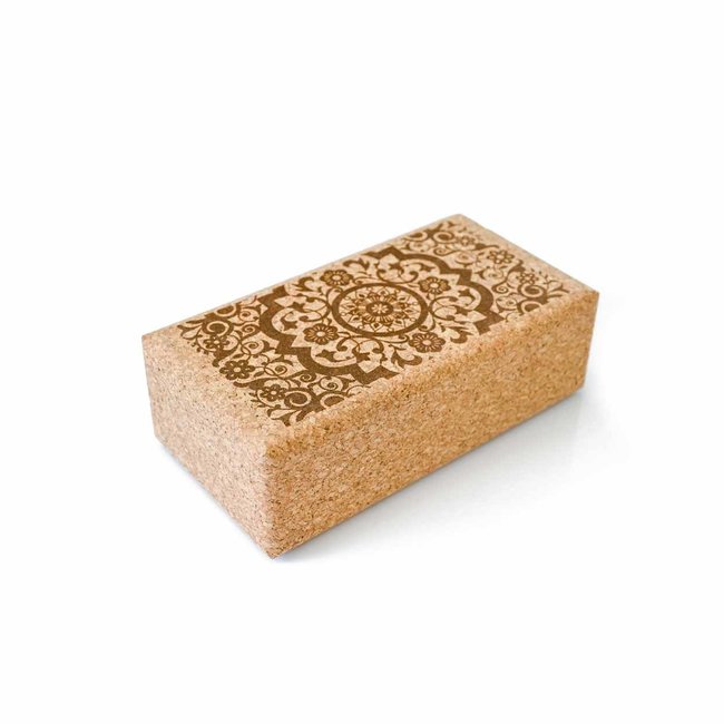 Eco Yoga Block | Cork  | Made in EU | Black Mandala Print