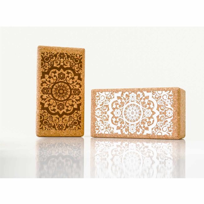 Eco Yoga Block | Cork  | Made in EU | Black Mandala Print
