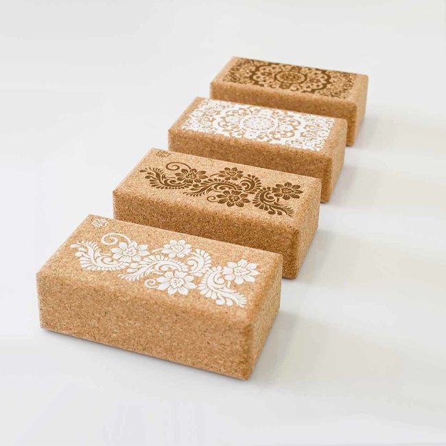Eco Yoga Block | Cork  | Made in EU | Black Mandala Print
