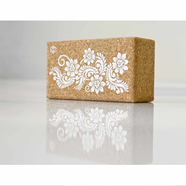 Eco Yoga Block | Cork  | Made in EU | White Flower Print