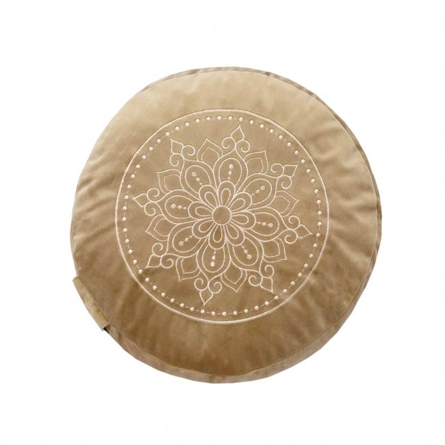 Velvet Meditation Pillow | Gold with Mandala Embroidery | ⌀30cm - 15cm