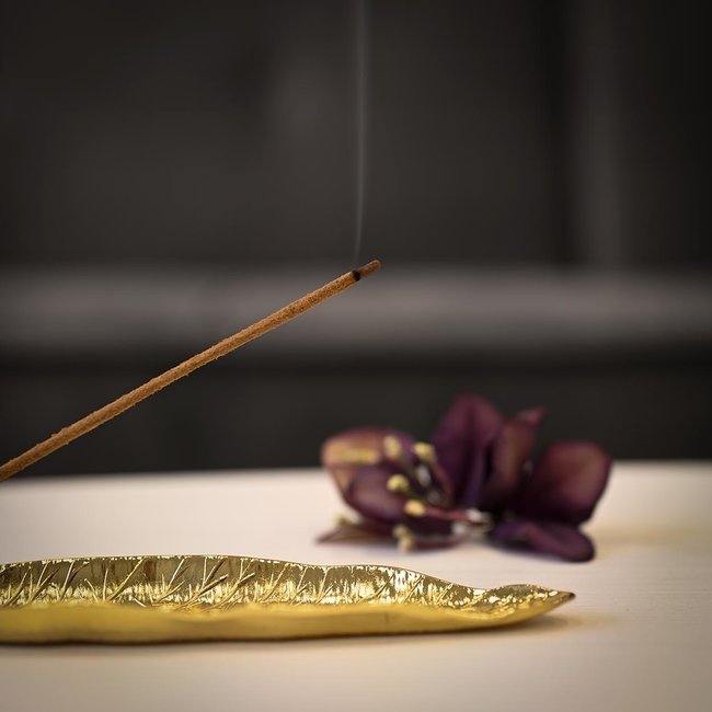 Incense burner Metal - Leaf - Green Bronze