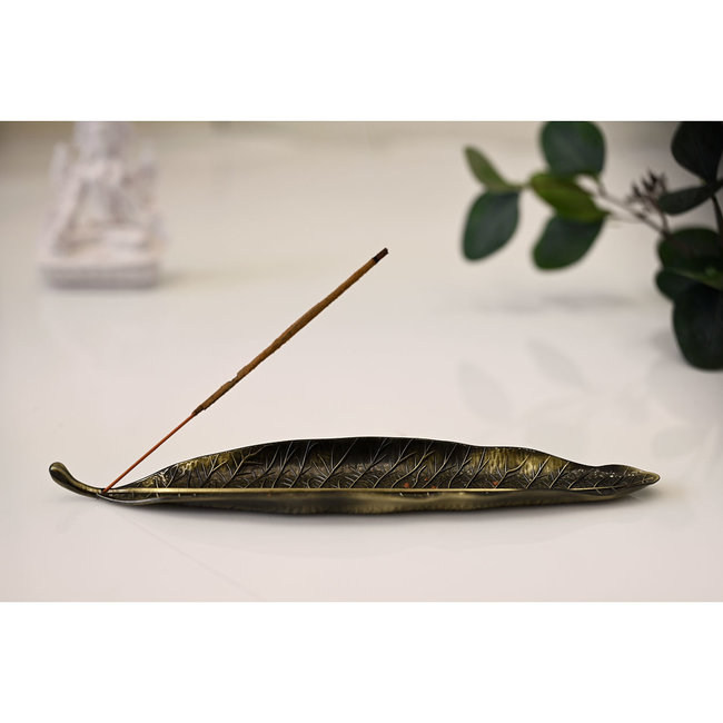 Weihrauchbrenner Metall - Blatt - Grün Bronze