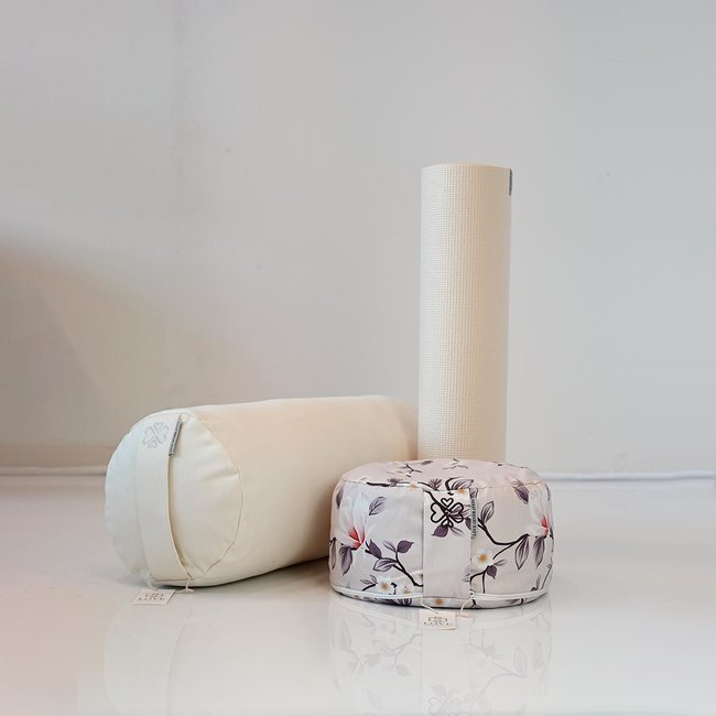 Round Yoga Bolster | White | Cotton | 61cm long