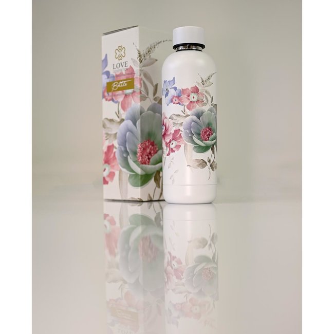 Wasserflasche - Trinkflasche - 500 ml - Isoliert - Wonderful White Flowers