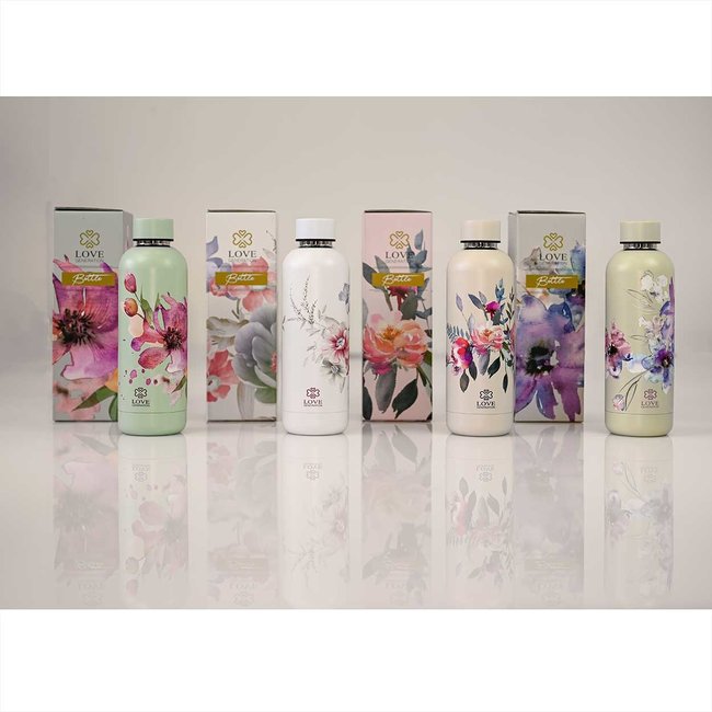 Water bottle - Drinking bottle - 500 ml - Thermos - Wonderful White Flowers