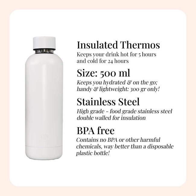 Water bottle - Drinking bottle - 500 ml - Thermos - Wonderful White