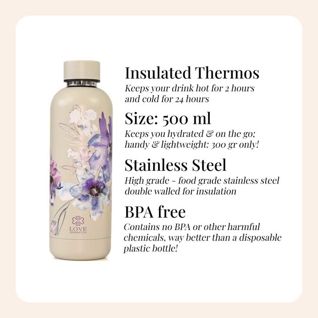 Waterfles - Drinkfles - 500 ml - Thermos - Sacred Sand flowers