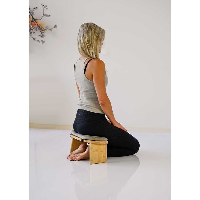 Meditationsbank │ Bambus │ Faltbar │ Samtkissen │ Taupe