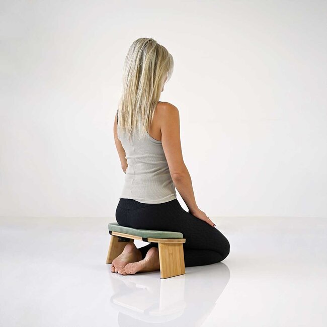 Meditationsbank │ Bambus │ Faltbar │ Samtkissen │ Salbeigrün