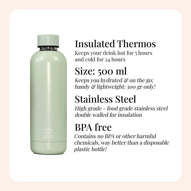 Water bottle - Drinking bottle - 500 ml - Thermos - Serene Sage
