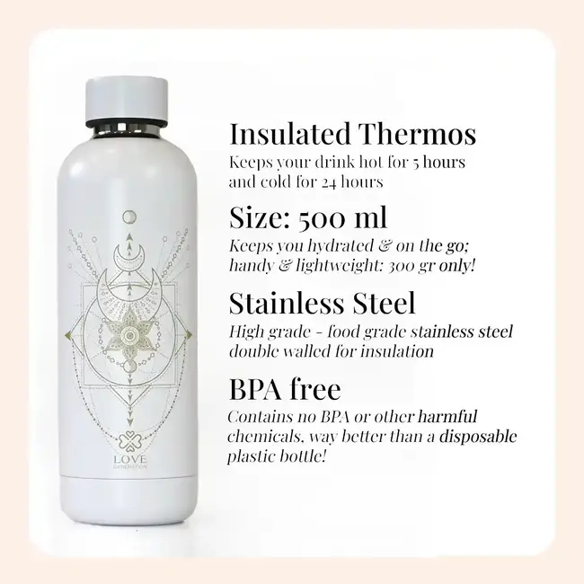 Water bottle - Drinking bottle - 500 ml - Thermos - Wonderful White Sacred