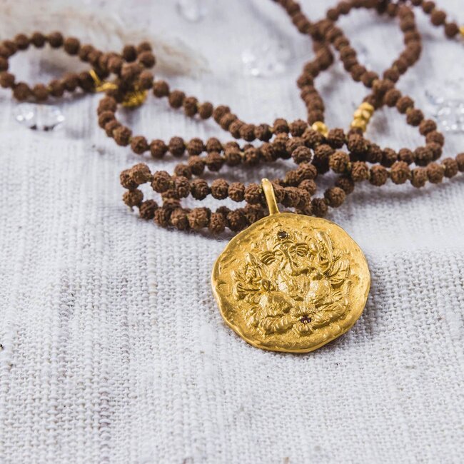 Ganapati Necklace •  with Rudraksha • Gold plated