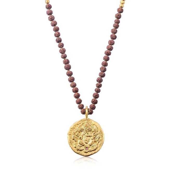 Ganapati  Ketting •  met Rudraksha • Verguld