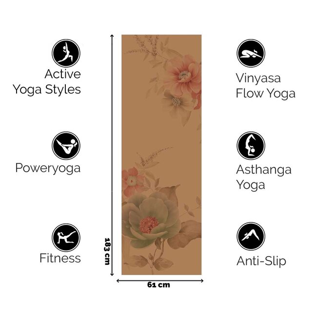 Eco Kurk Yogamat │Faded Flowers │ 4mm │ Anti Slip