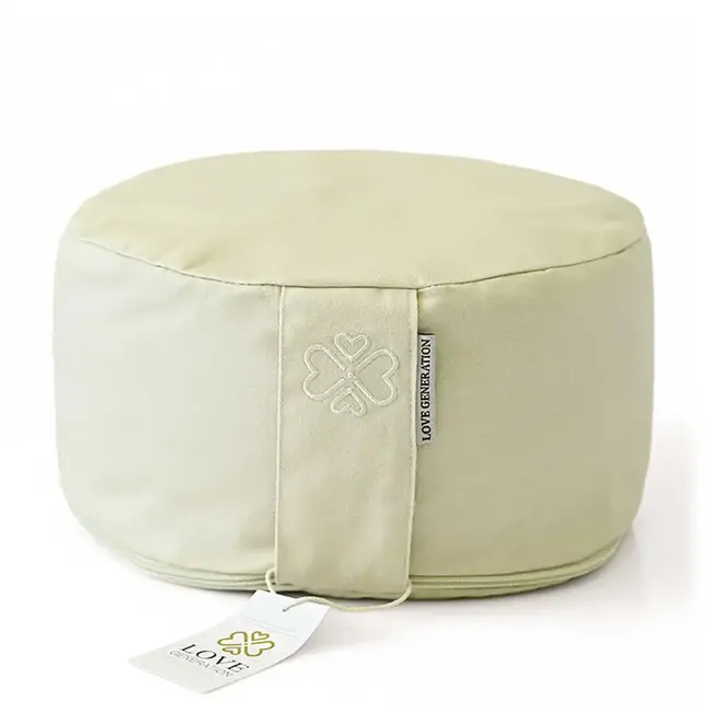 Meditation Cushion │ Round │ Cotton & Buckwheat Filling │ Light Green