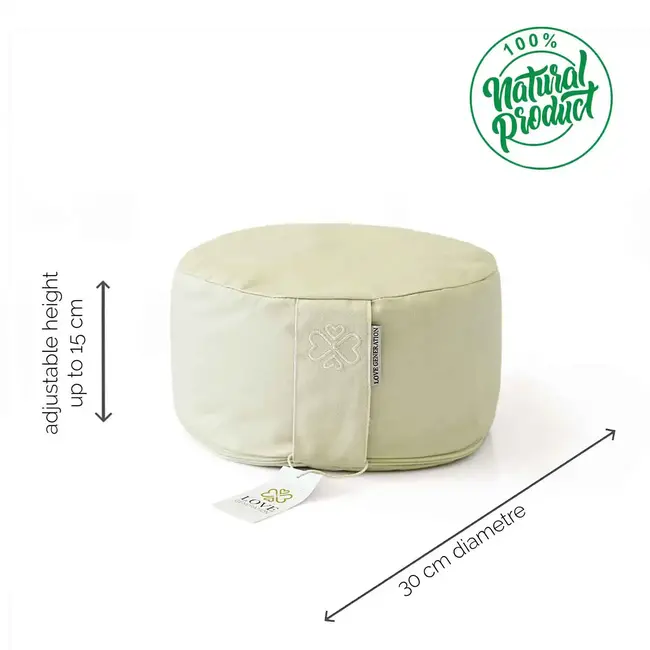 Meditation Cushion │ Round │ Cotton & Buckwheat Filling │ Light Green