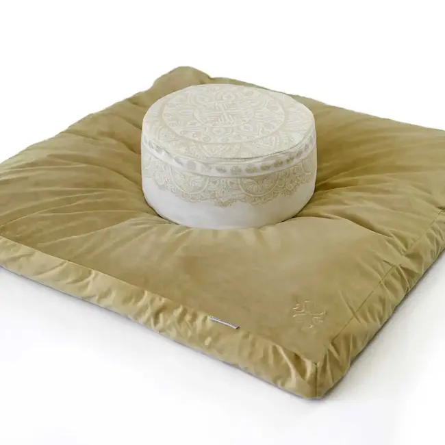 Meditation Cushion │Round │ Cotton & Buckwheat Filling │ Boho Chic White