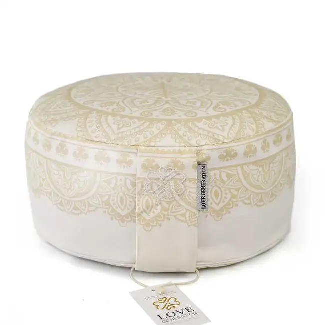 Meditation Cushion │Round │ Cotton & Buckwheat Filling │ Boho Chic White