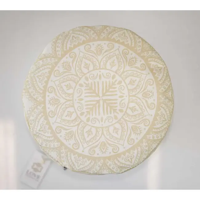 Meditation Cushion │Round │ Cotton & Buckwheat Filling │ Boho Chic White