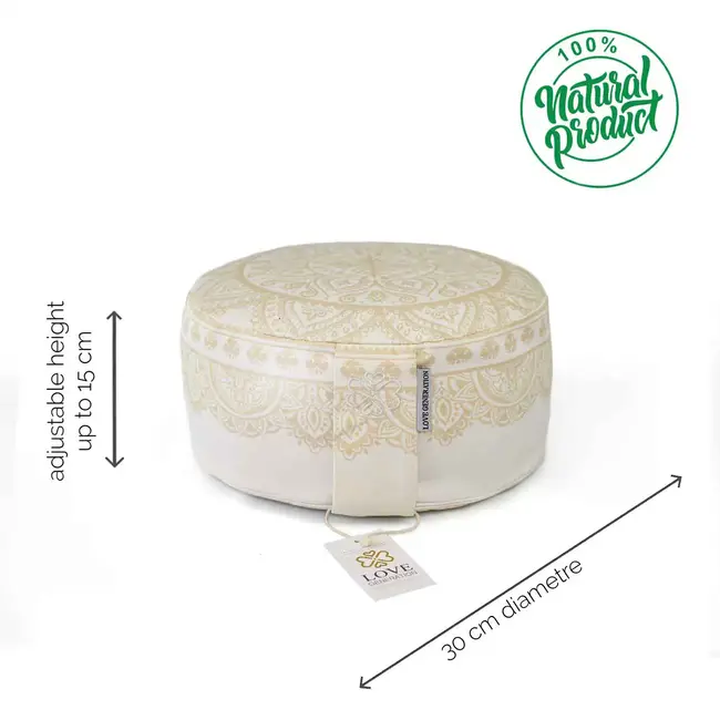 Meditationskissen │Rund │ Baumwolle & Buchweizenfüllung │ Boho Chic Weiß