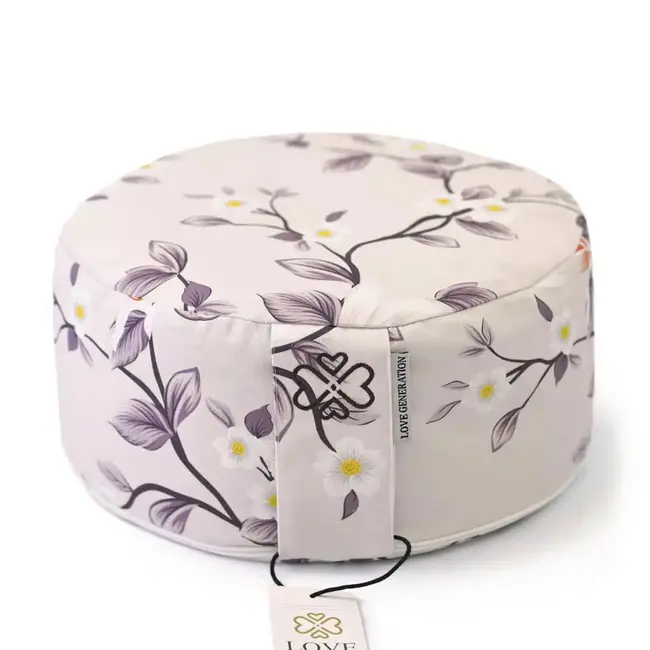Meditation Cushion │Round │ Cotton & Buckwheat Filling │ Field Flowers