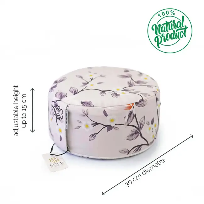 Meditation Cushion │Round │ Cotton & Buckwheat Filling │ Field Flowers