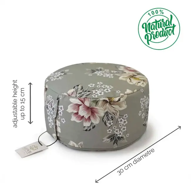 Meditatiekussen │Rond │ Katoen & Boekweitvulling │ Vintage Flowers